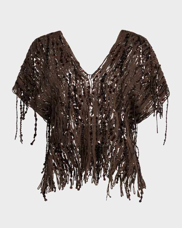 Sequin Macrame Embroidered V-Neck Sweat